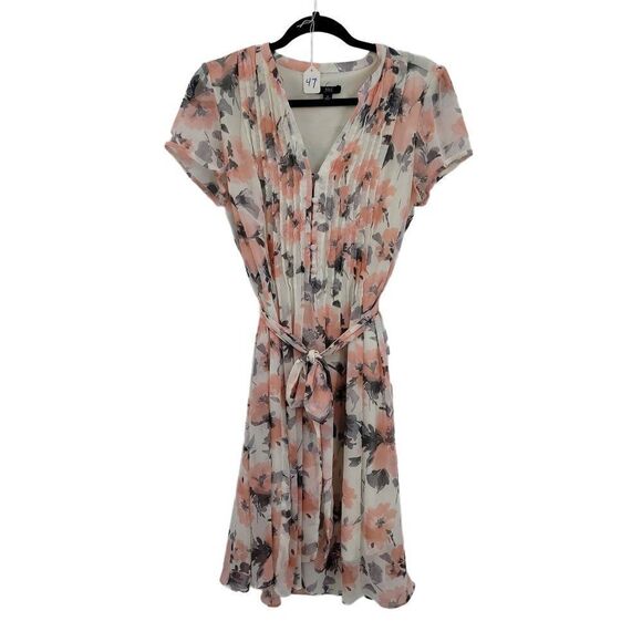 Womens JBS Dress Cottagecore Sheer Pleated Button Down Tie Waist Floral Sz 10 - Picture 1 of 4